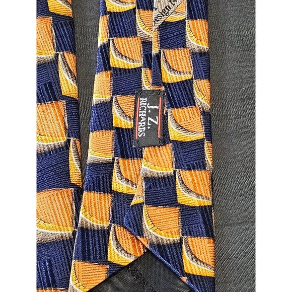 Vintage Handcrafted J.Z. Richards Silk Tie Nordstrom Blue & Orange Geometric Des - Picture 5 of 13